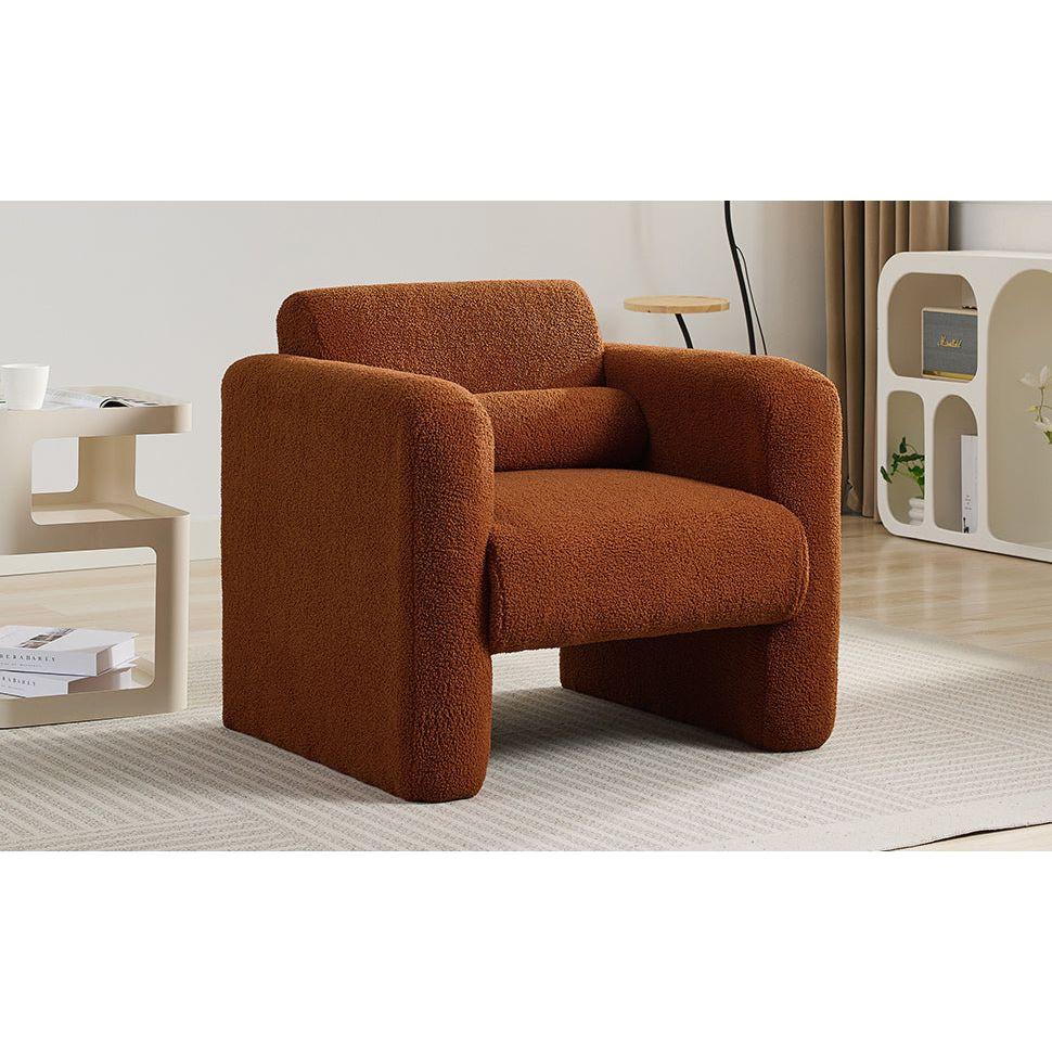 Modern Accent Chair Lambskin Sherpa Fabric Upholstered Comfy Reading Arm Chair Soft Padded Armchair with Back and Pillow for Living Room Bedroom Reception Waiting Room Office,Burnt Orange