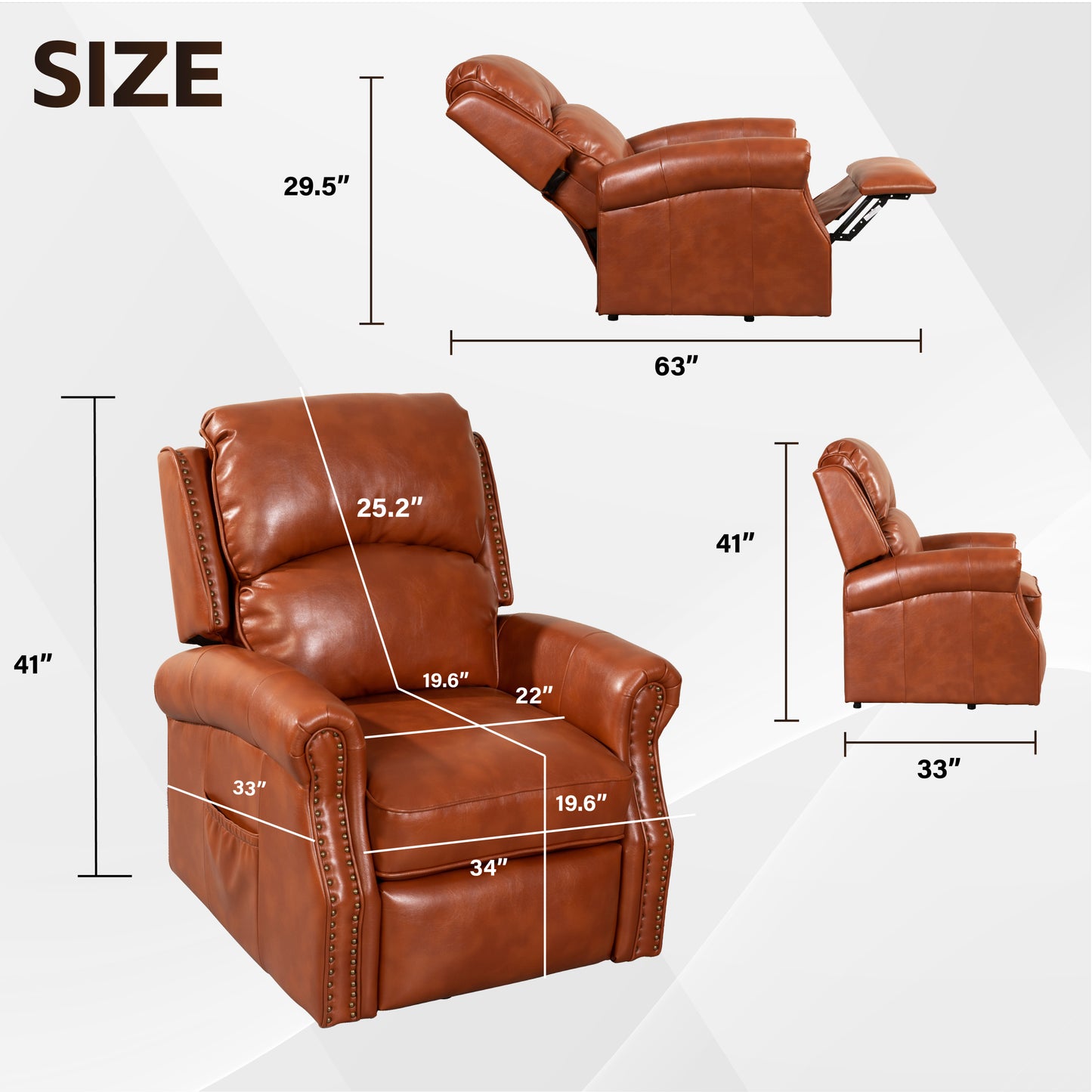 Lehboson Lift Chair Recliners, Electric Power Recliner Chair Sofa for Elderly, massage and heating(Caramel)