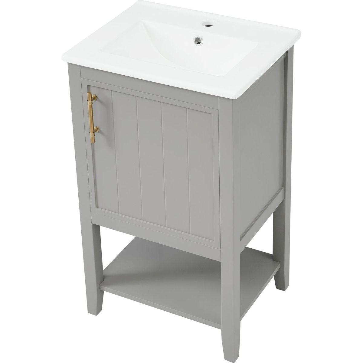 20" Bathroom Vanity with Sink, Bathroom Cabinet with Soft Closing Door, Storage Rack and Open Shelf, Grey