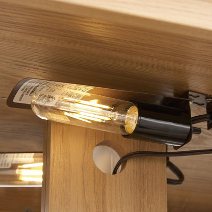 2 Doors Curio Cabinet with Tempered Glass Doors, Curio Cabinets with Mirrored Back Panel and Adjustable Shelves, Lighted Display Cabinet for Home, Office Light Bulb Included OAK