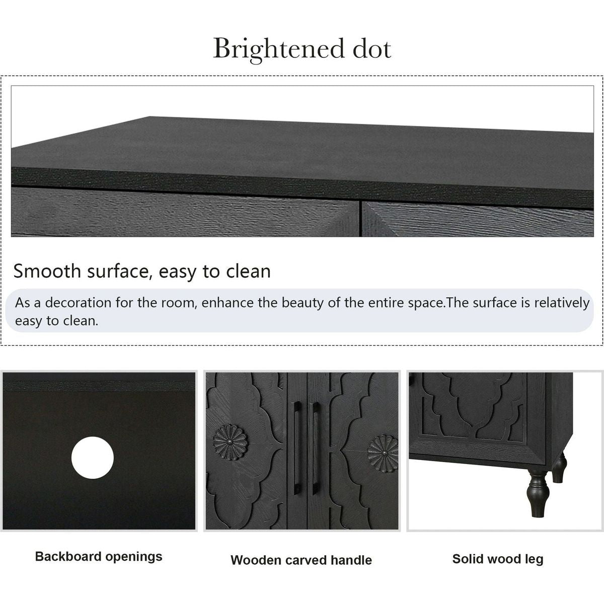 Carved Flower Door Large Storage Cabinet With Metal Handle Suitable For Living Room, Kitchen, Entryway(BLACK)