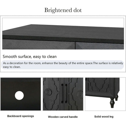 Carved Flower Door Large Storage Cabinet With Metal Handle Suitable For Living Room, Kitchen, Entryway(BLACK)