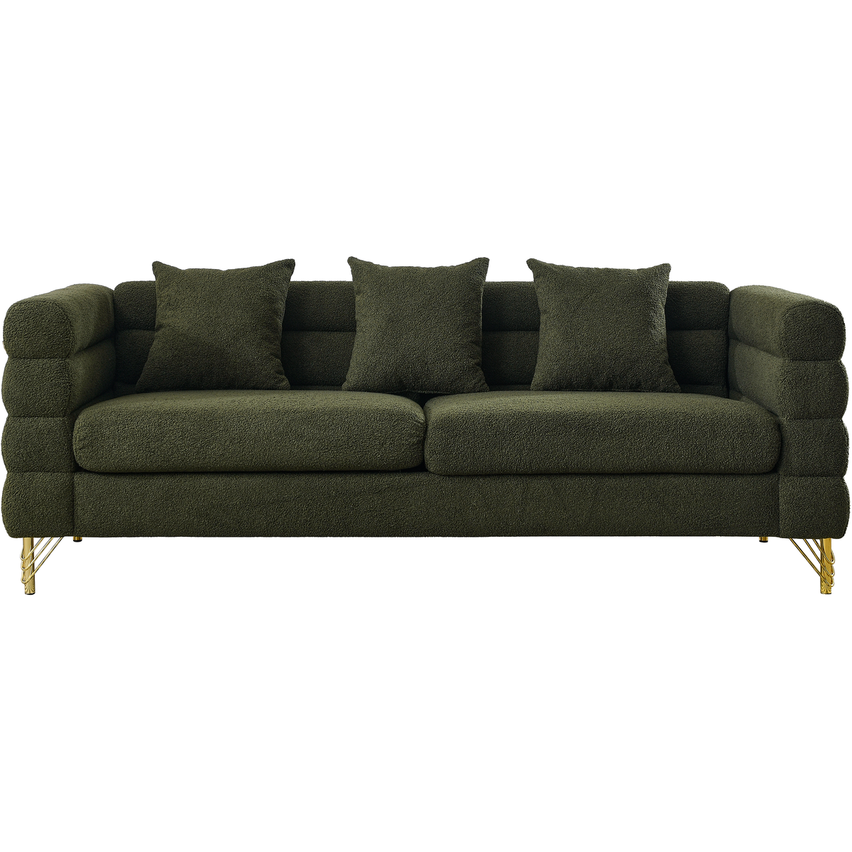 81Inch Oversized 3 Seater Sectional Sofa, Living Room Comfort Fabric Sectional Sofa - Deep Seating Sectional Sofa, Soft Sitting with 3 Pillows for Living Room, Bedroom, Office Green teddy