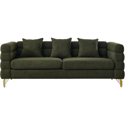 81Inch Oversized 3 Seater Sectional Sofa, Living Room Comfort Fabric Sectional Sofa - Deep Seating Sectional Sofa, Soft Sitting with 3 Pillows for Living Room, Bedroom, Office Green teddy