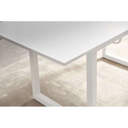 white color,Square Extendable Dining Table with metal leg,Modern Space Saving Kitchen Table for Living Room( 70.86" W x 31.5" D x 29.5" H)