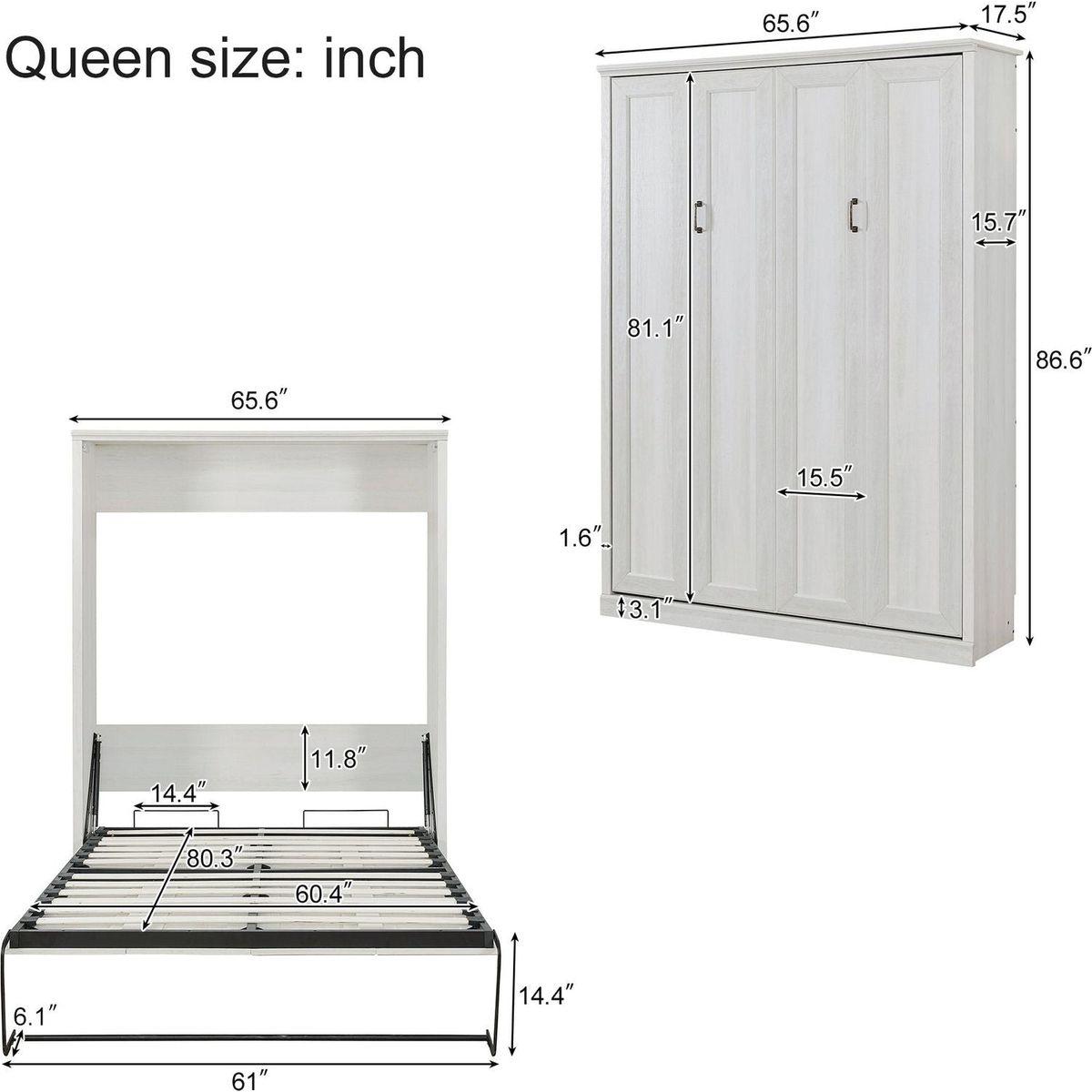 Queen Size Half Self-Close and Open Murphy Bed Cabinet Space-Saving Bed Perfect for Guest Room, for Bed Room, Guest Room, Home Office, Rustic White