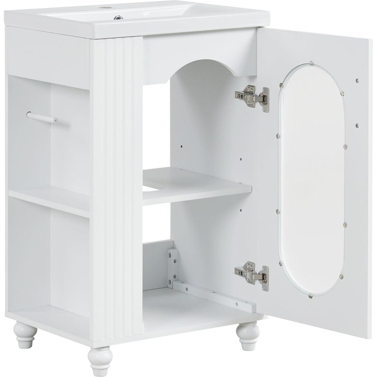 20" Bathroom Vanity with Sink, Bathroom Vanity Cabinet with Two-tier Shelf, Adjustable Shelf, Solid Wood and MDF, White