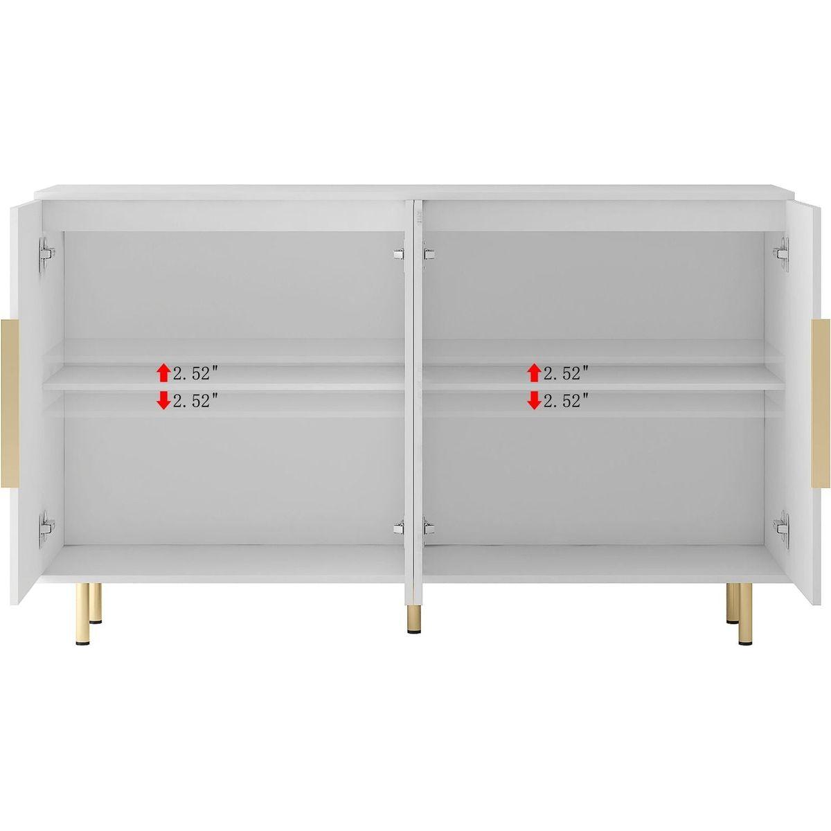 White Modern Buffet Cabinet with Storage, Fluted Sideboard Large Buffet with Adjustable Shelves, Credenza, Accent Cabinet Console Table