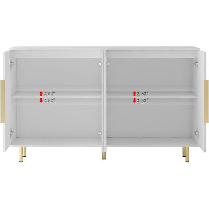 White Modern Buffet Cabinet with Storage, Fluted Sideboard Large Buffet with Adjustable Shelves, Credenza, Accent Cabinet Console Table