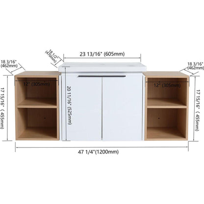 48 Inch Soft Close Doors Bathroom Vanity With Sink, and Two Small Storage Shelves,BVC07448WHLTK