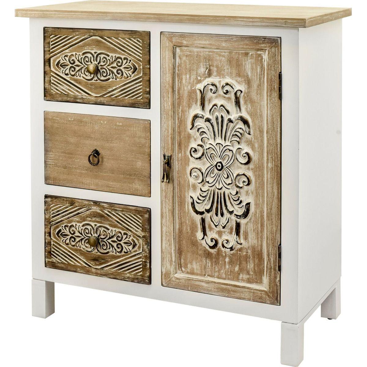 Hand-Carved Accent Cabinet with Vintage Charm - Versatile Storage and Distinctive Design - Fully Assembled