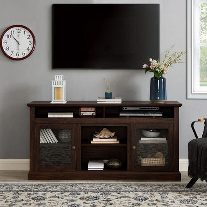 Contemporary TV Media Stand Modern Entertainment Console for TV Up to 65" with Open and Closed Storage Space, Brown, 60"Wx15.75"Dx29"H