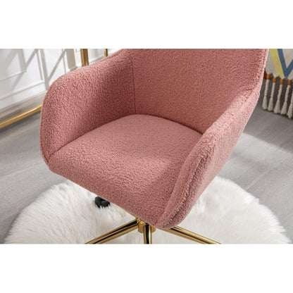 Modern Teddy Fabric Material Adjustable Height 360 Revolving Home Office Chair With Gold Metal Legs And Universal Wheel For Indoor,Pink