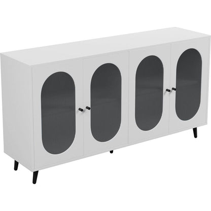 Modern Accent Sideboard Cabinet with Acrylic Doors, Freestanding Storage Cupboard Console Table for Kitchen Dining Living Room Hallway Office, White
