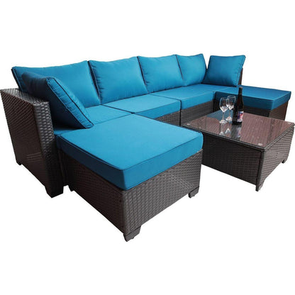Outdoor Garden Patio Furniture 7-Piece PE Rattan Wicker Cushioned Sofa Sets and Coffee Table, patio furniture set;outdoor couch;outdoor couch patio furniture;outdoor sofa;patio couch