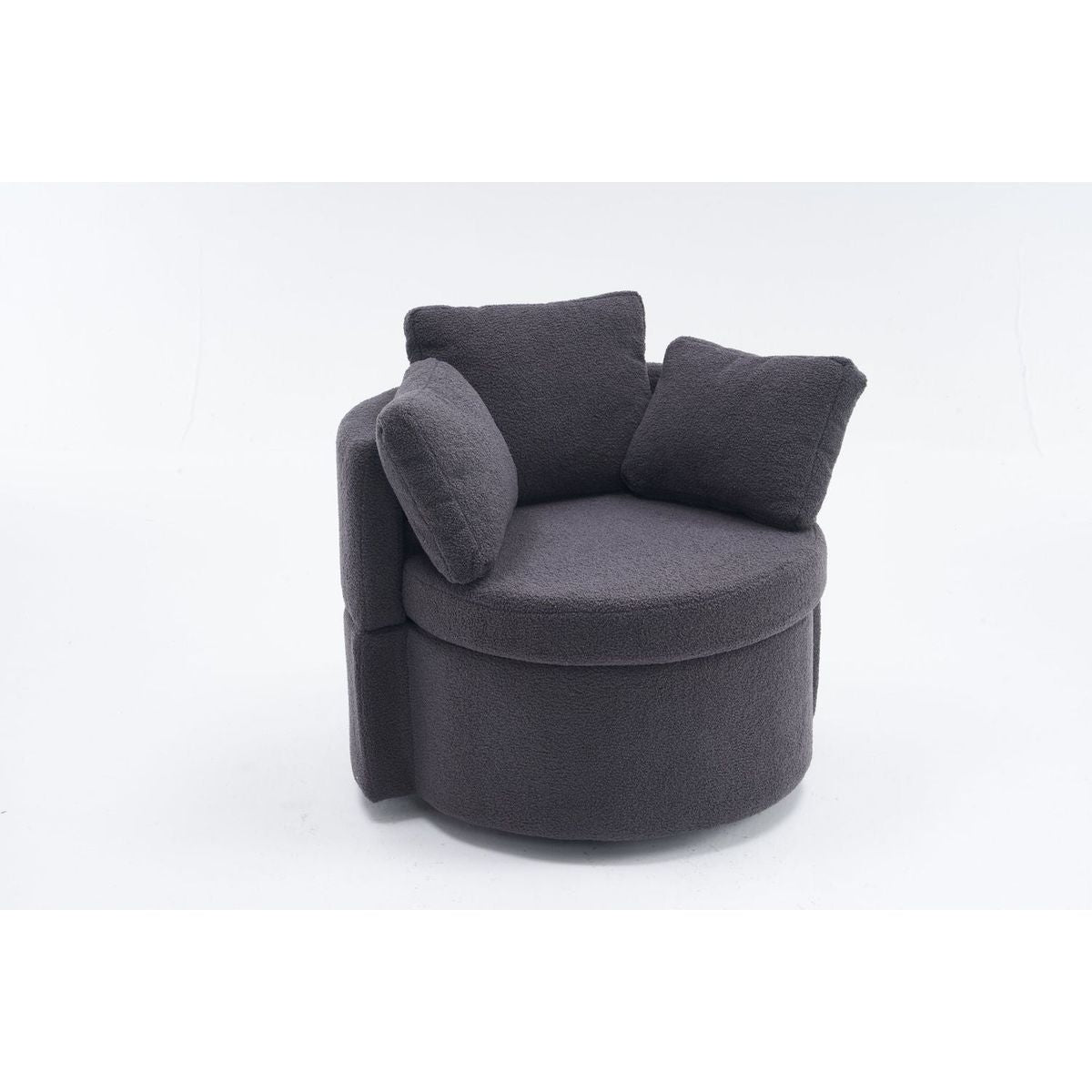 Teddy Fabric Swivel And Storage Chair With Back Cushion For Living Room,Dark Gray