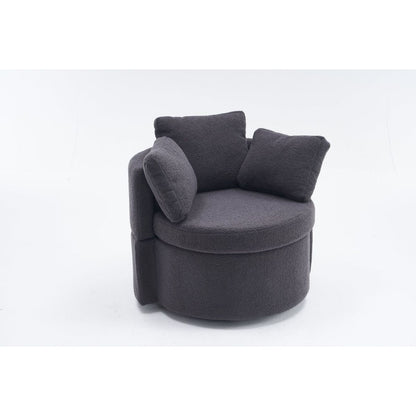 Teddy Fabric Swivel And Storage Chair With Back Cushion For Living Room,Dark Gray