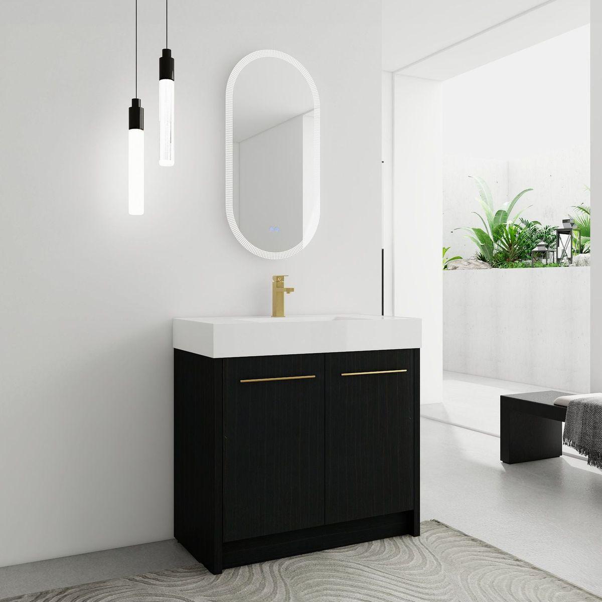 36 Inch Freestanding Bathroom Vanity with Resin Sink, With Soft Closing Door, KD-Package