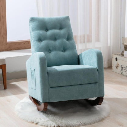 Baby Room High Back Rocking Chair Nursery Chair, Comfortable Rocker Fabric Padded Seat, Modern High Back Armchair