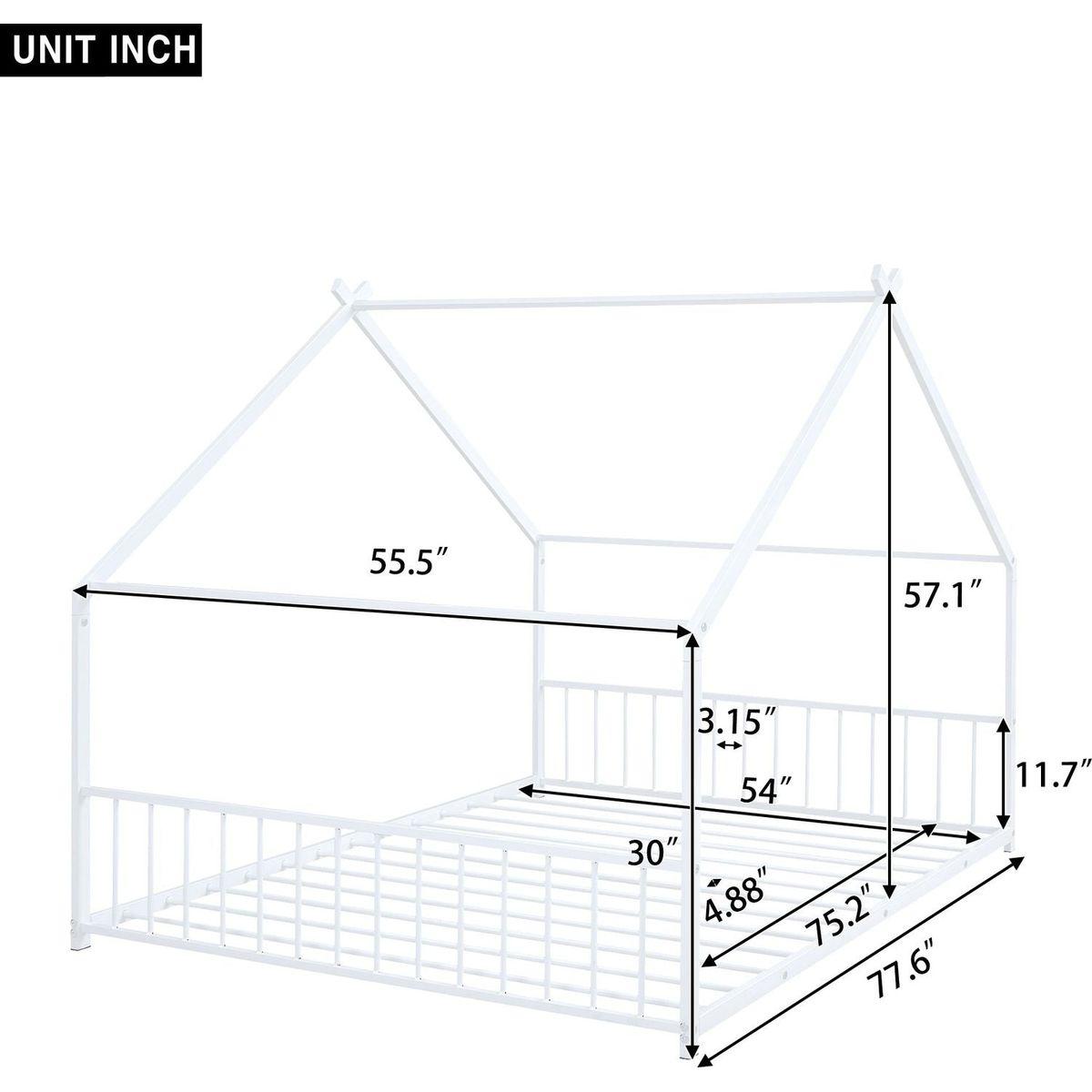 Full Size Metal House Bed, White
