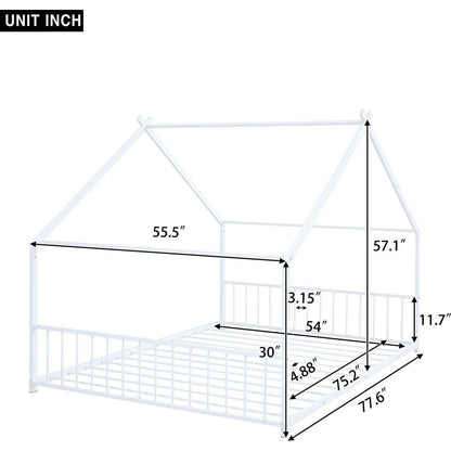 Full Size Metal House Bed, White