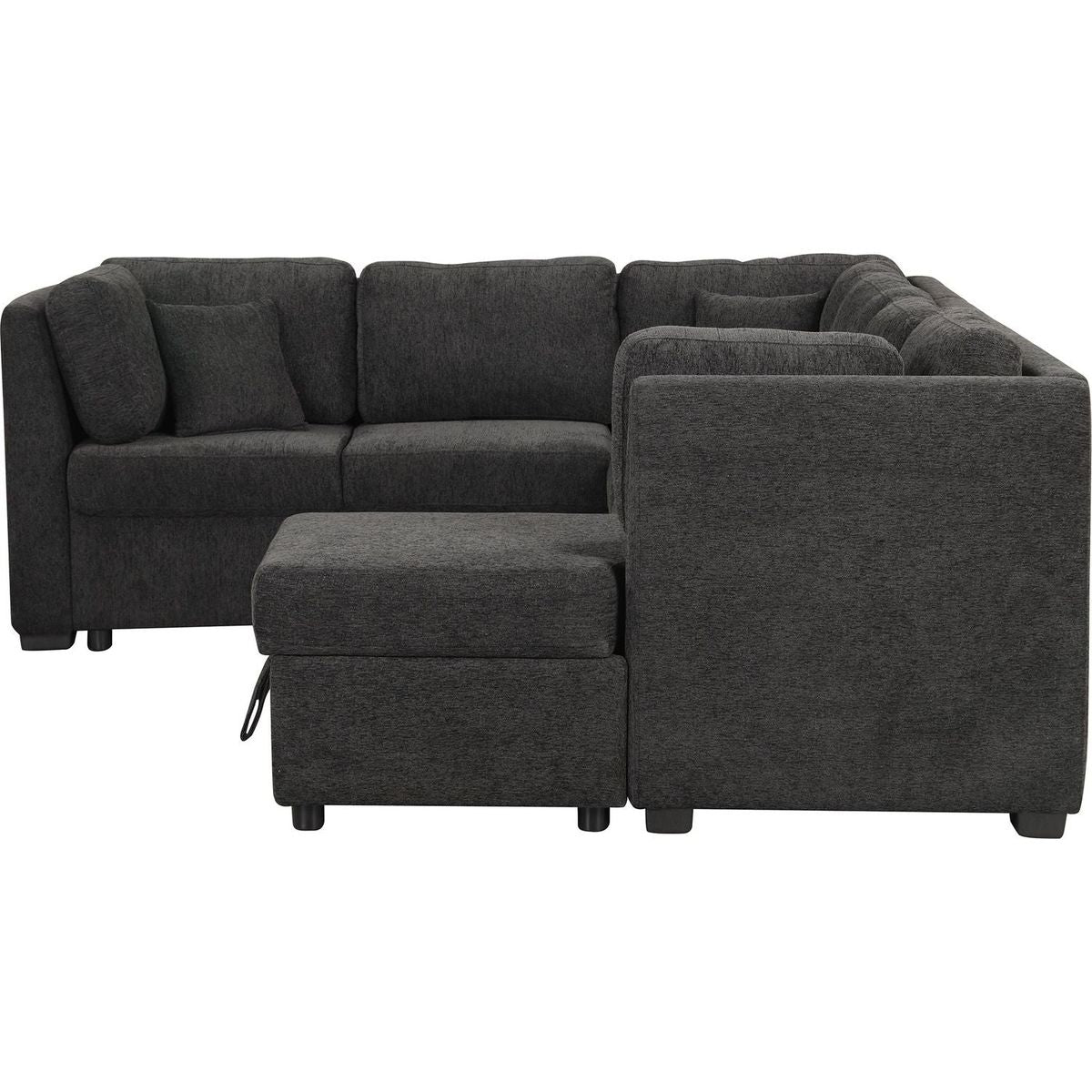 108.6" U-shaped Sectional Sofa Pull out Sofa Bed with Two USB Ports, Two Power Sockets, Three Back Pillows and a Storage Chaise for Living Room, Black