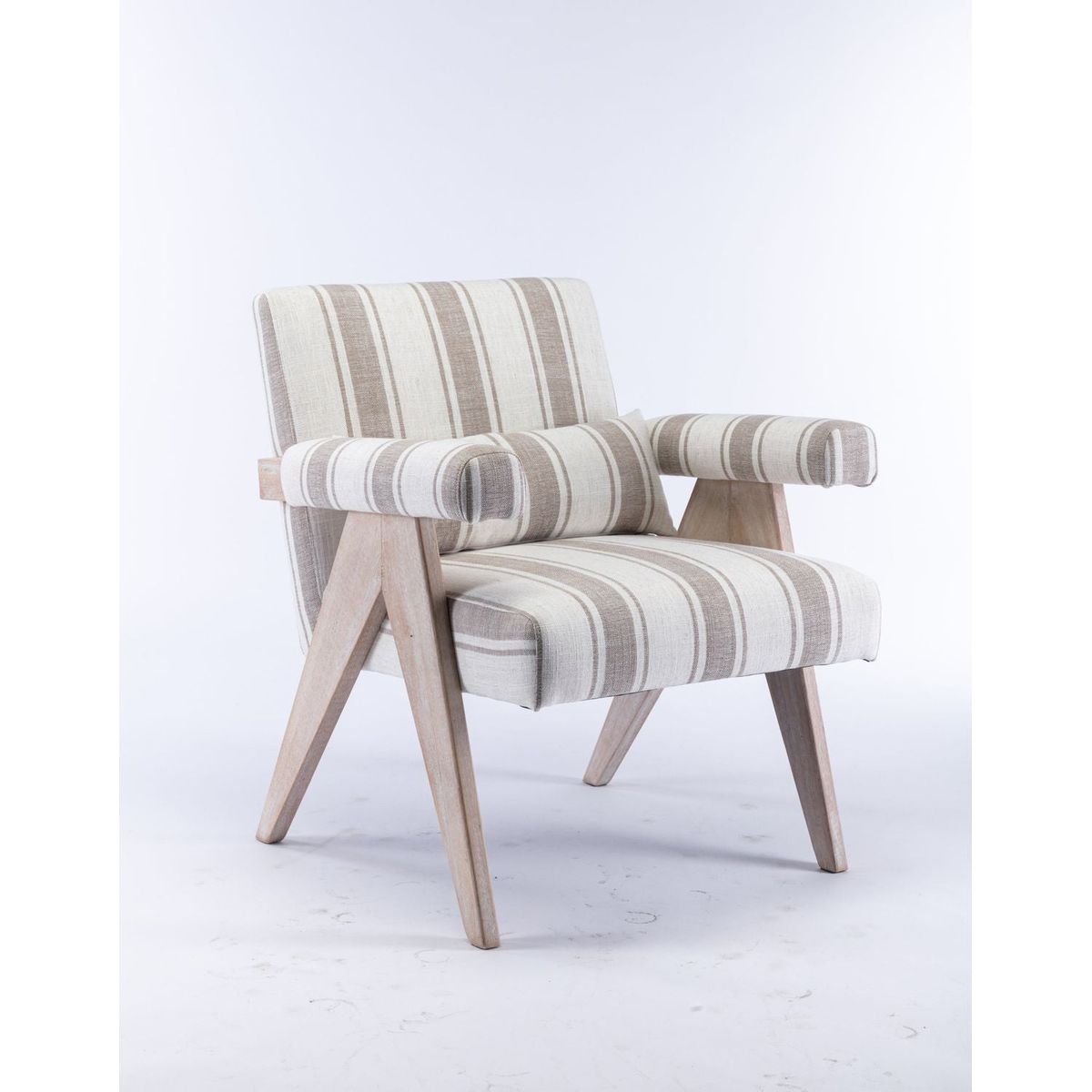 Accent chair, KD rubber wood legs with black finish. Fabric cover the seat. With a cushion.Grey Stripe