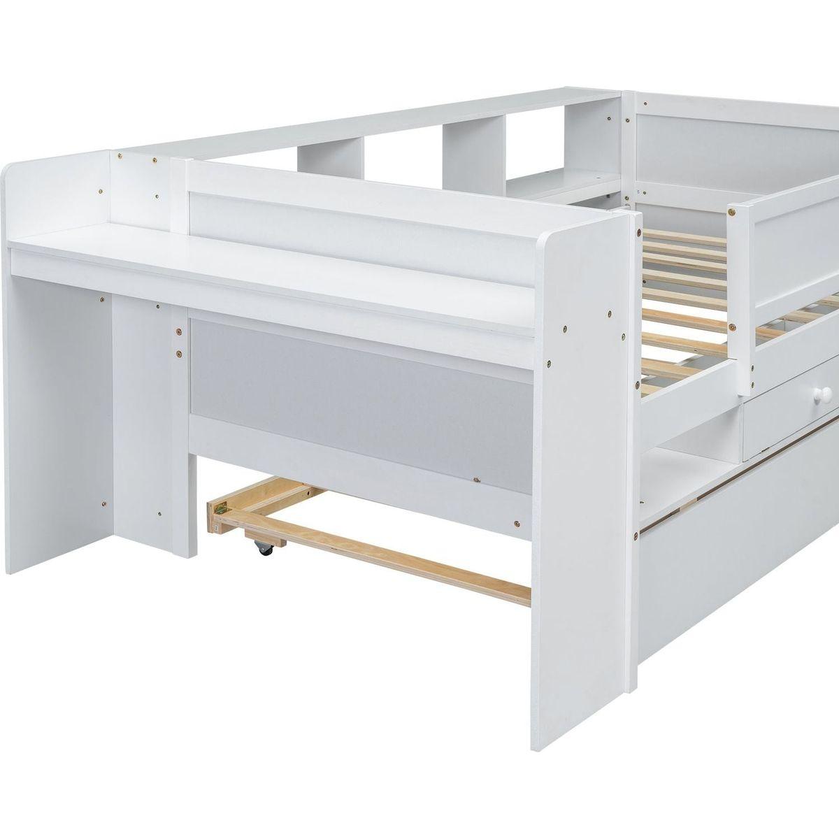 Multi-Functional Twin Daybed with Drawers and Trundle, Headboard Storage and Tables, USB Charging Station, White