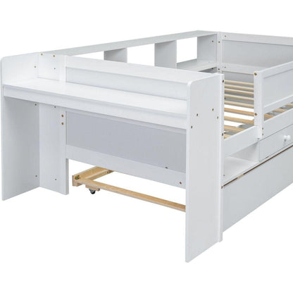 Multi-Functional Twin Daybed with Drawers and Trundle, Headboard Storage and Tables, USB Charging Station, White