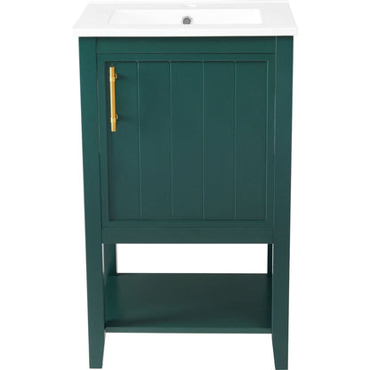 20" Bathroom Vanity with Sink, Bathroom Cabinet with Soft Closing Door, Storage Rack and Open Shelf, Green