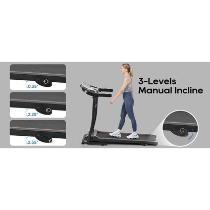 NEW Home Folding Treadmill with Pulse Sensor, 2.5 HP Quiet Brushless Motor, 7.5 MPH, 300LBS Weight Capacity Walking Jogging Machine with 3 Level Incline 12 Preset Programs for Home Gym