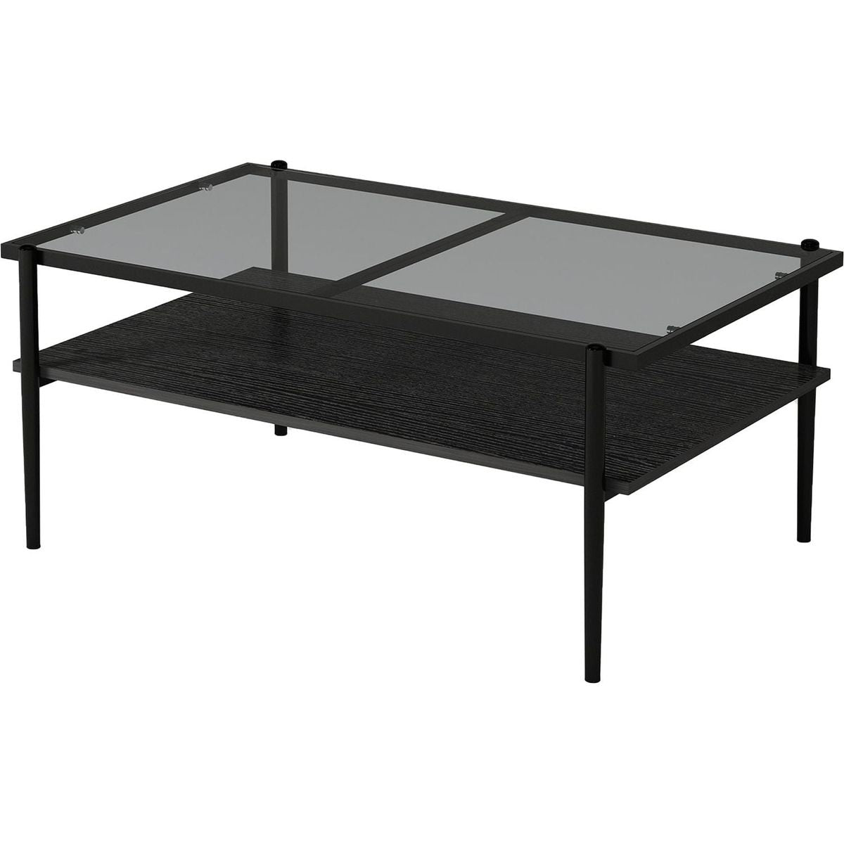 Rectangle Coffee Table with Gray Tempered Glass top and Black Legs,Modern Table for Living Room