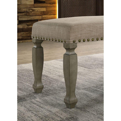 Breda Antique Gray Finish Upholstered Nailhead Bench