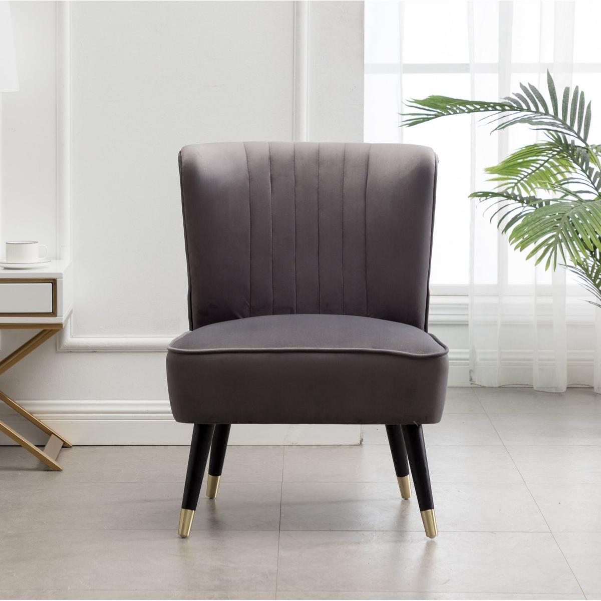 Elon Contemporary Velvet Upholstered Accent Chair, Gray