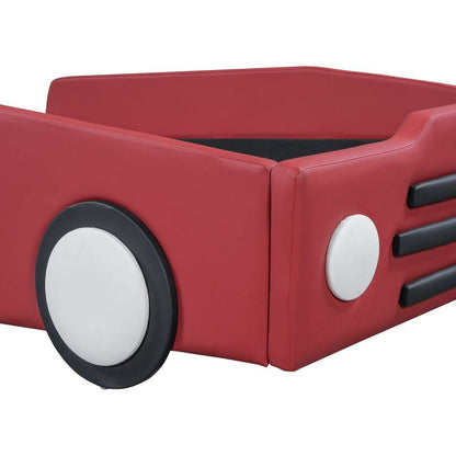 Twin Size Race Car-Shaped Platform Bed with Wheels,Red