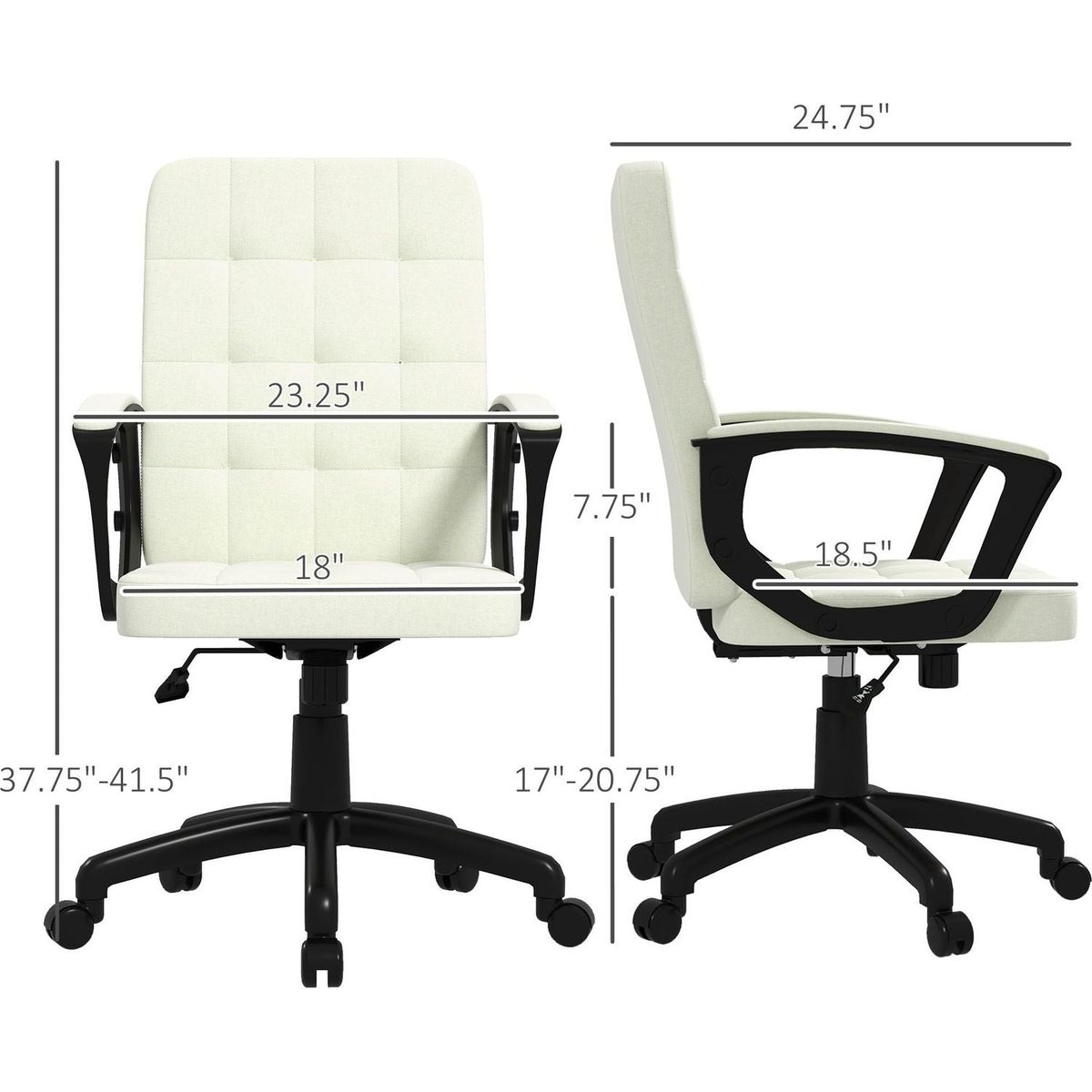 Vinsetto Fabric Office Chair, Computer Desk Chair, Swivel Task Chair with Arms, Adjustable Height, Swivel Wheels, Mid Back, Cream White