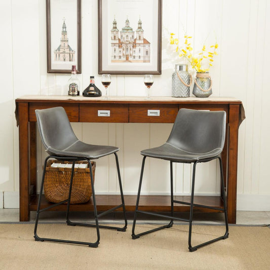 Lotusville Vintage PU Leather Counter Height Stools, Set of 2, Antique Grey