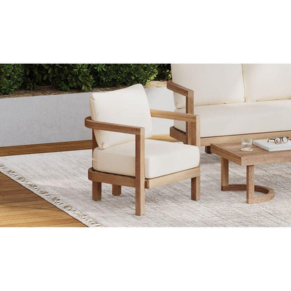 Outdoor Acacia Wood Patio Club Chair, Patio Furniture,Waterproof Thick Cushion Deep Seating for Porch, Garden, Backyard, Balcony, Weight Capacity 400lbs, Brown wash, Beige cushion