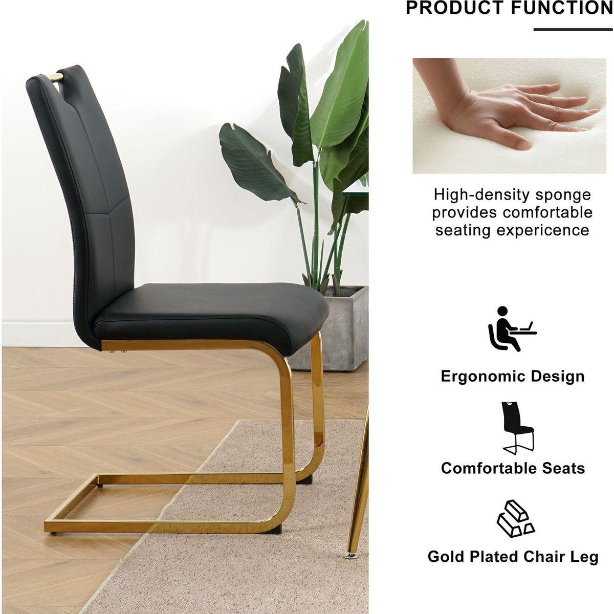 Modern Dining Chairs with Faux Leather Padded Seat Dining Living Room Chairs Upholstered Chair with gold Metal Legs Design for Kitchen, Living, Bedroom, Dining Room Side Chairs Set of 2