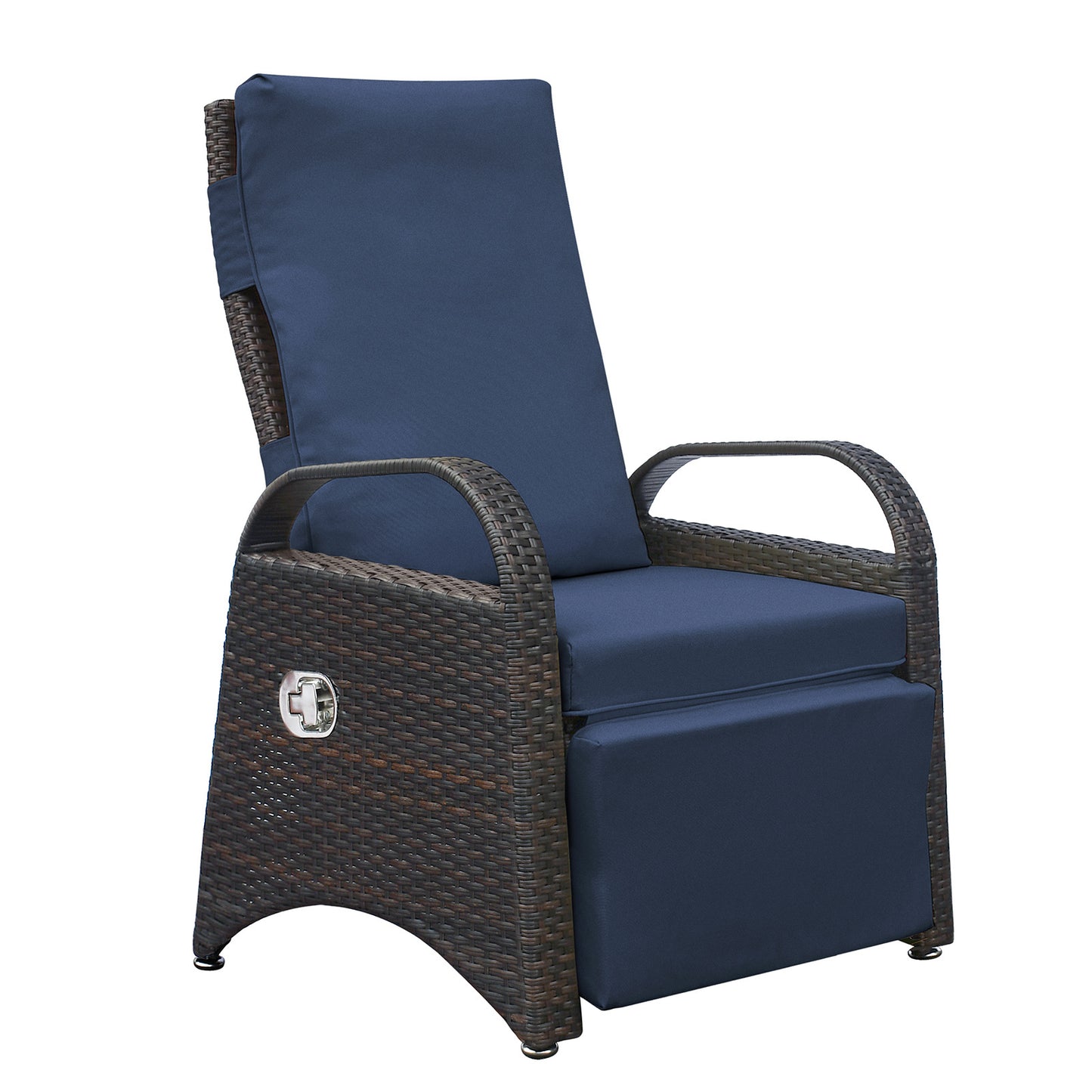 Outdoor Recliner Chair,Separate Adjustment Mechanism PE Wicker Adjustable Reclining Lounge Chair and Removable Soft Cushion,Modern Armchair and Ergonomic for Home, Sunbathing or Relaxation (Navy Blue)