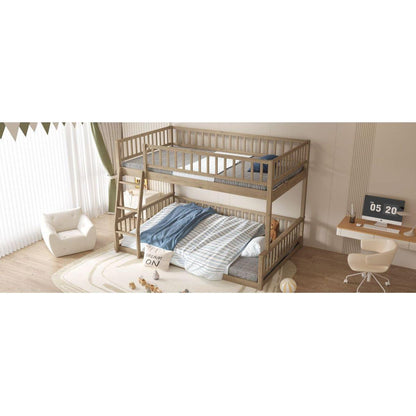 Full XL over Queen Bunk Bed with Ladder and Guardrails, Walnut