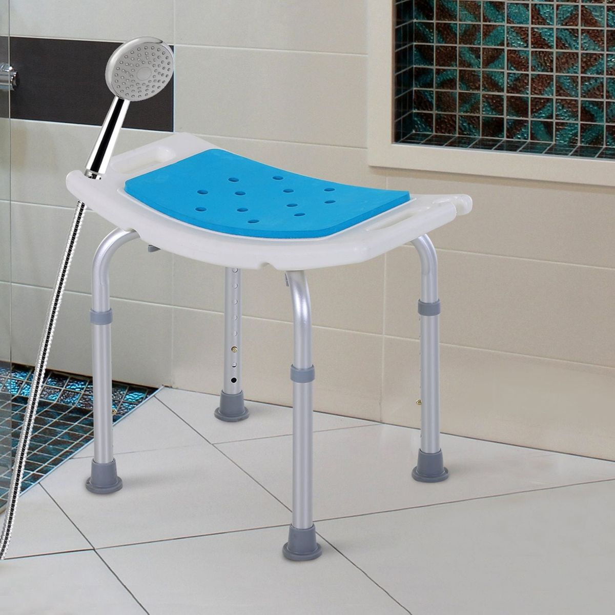 6-Level Adjustable Curved Bath Stool Spa Shower Chair Non-Slip Design for the Elderly, Injured, & Pregnant Women