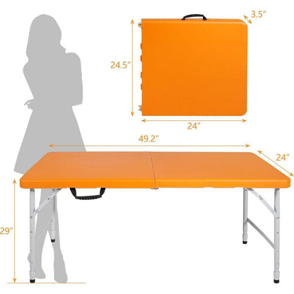 4ft Orange Portable Folding Table Indoor&Outdoor Maximum Weight 135KG Foldable Table for Camping