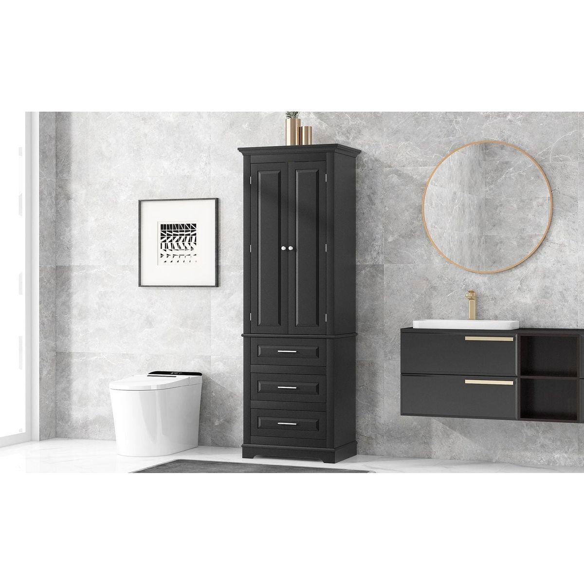 Tall Storage Cabinet with Three Drawers for Bathroom/Office, Black