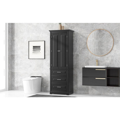 Tall Storage Cabinet with Three Drawers for Bathroom/Office, Black