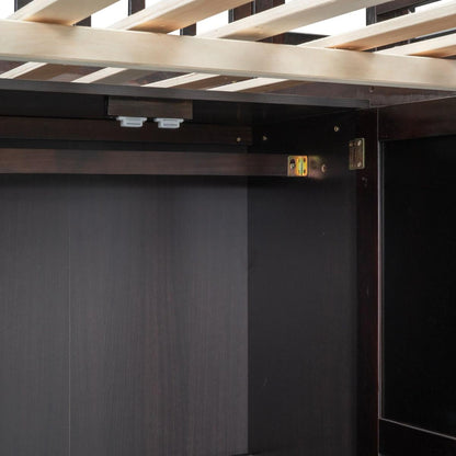 Full size Loft Bed with Bookshelf,Drawers,Desk,and Wardrobe-Espresso