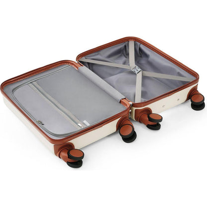 Luggage Set of 3, 20, 24, 28inch with USB Port, 20, 24inch with front opening design Airline Certified Carry on Luggage with Cup Holder, ABS Hard Shell Luggage with Spinner Wheels, ivory and brown