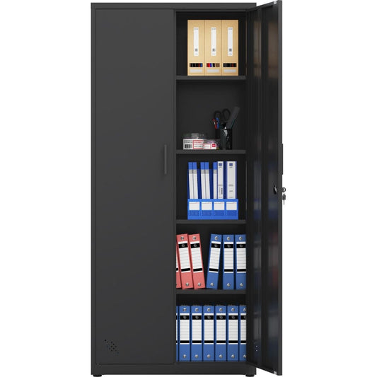 High Storage Cabinet with 2 Doors and 4 Partitions to Separate 5 Storage Spaces, Home/ Office Design