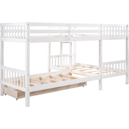 Twin L-Shaped Bunk bed with Drawers-Gray