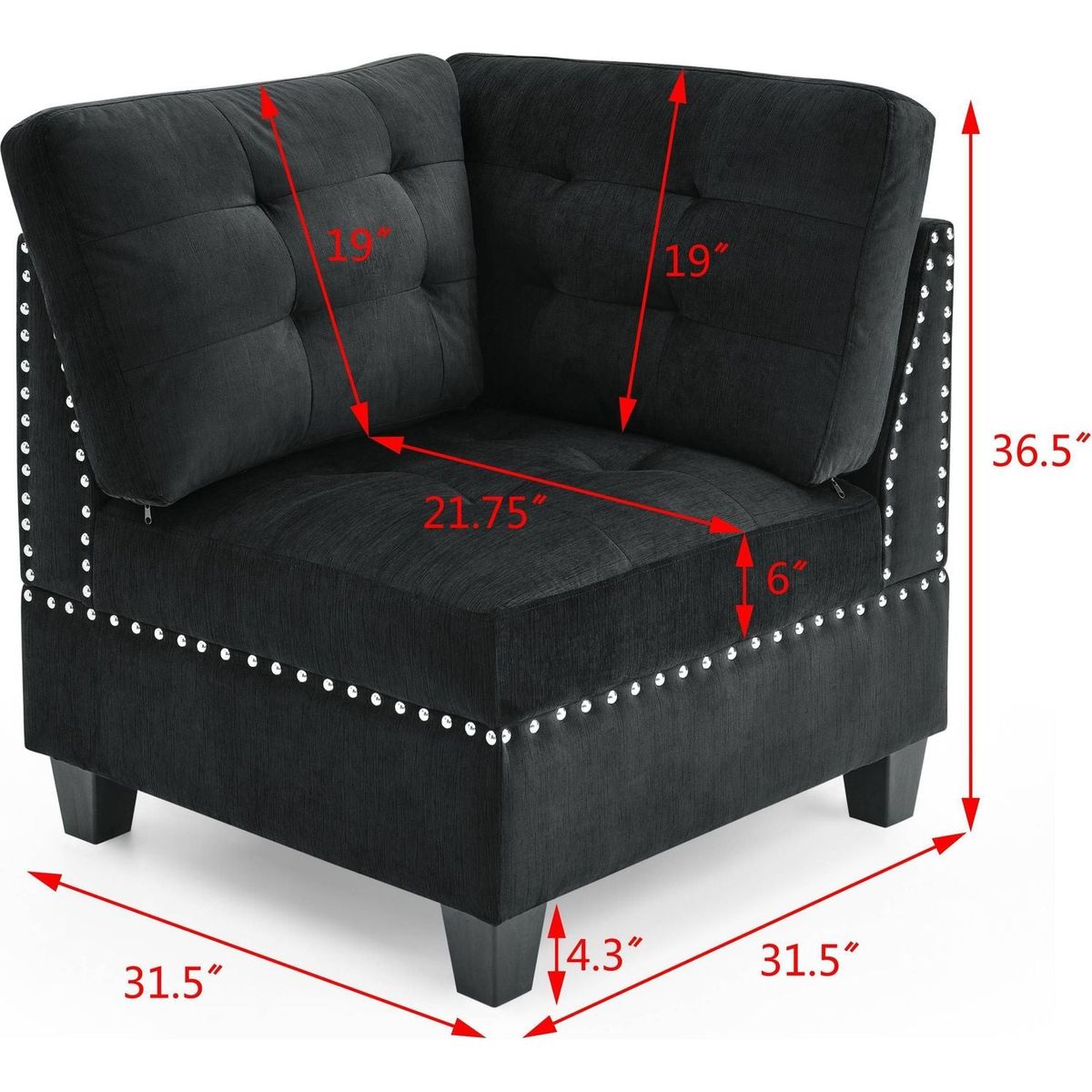 U shape Modular Sectional Sofa,DIY Combination,includes Four Single Chair and Two Corner,Black Velvet.